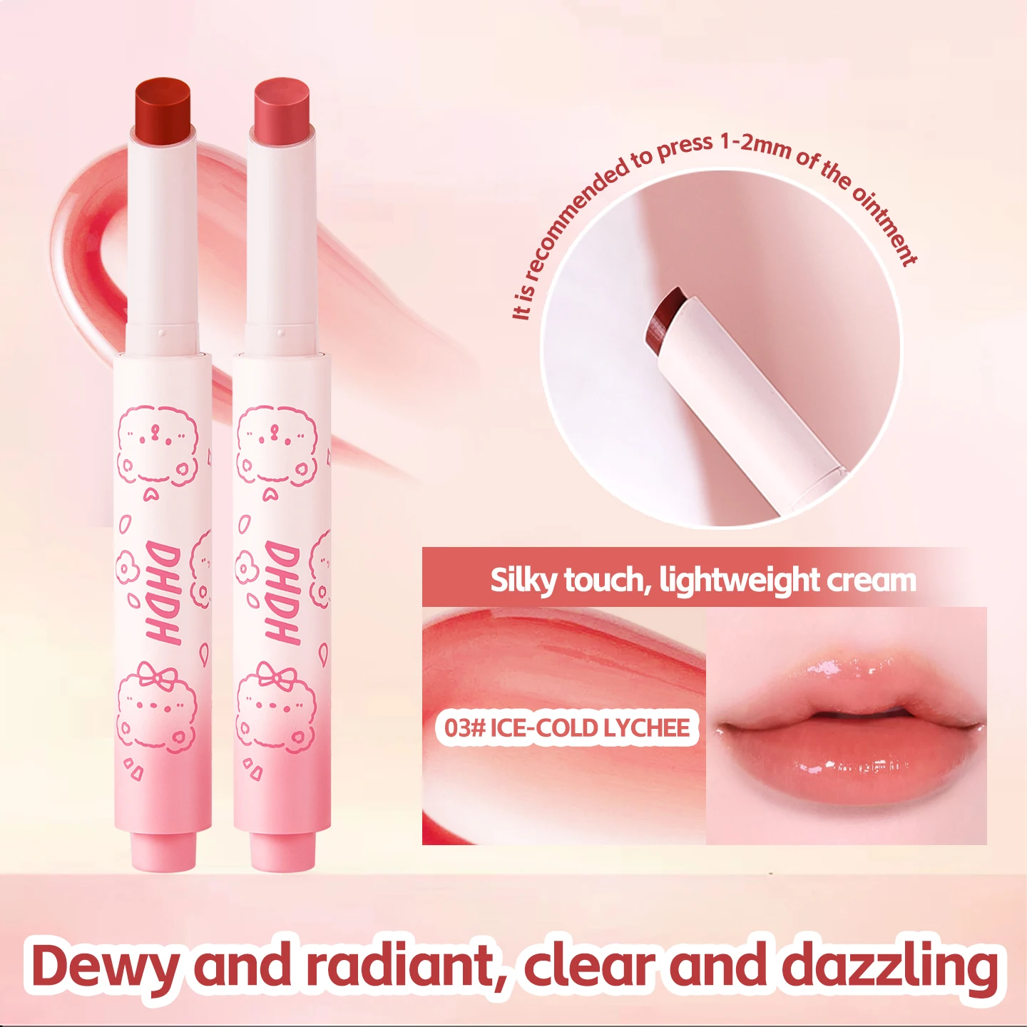 Cute Bear Solid Lip Gloss Moisturizing Watery Colored Lipstick Pen Lip Balm Long-lasting Non-stick Cup Brighten Jelly Lip Balm