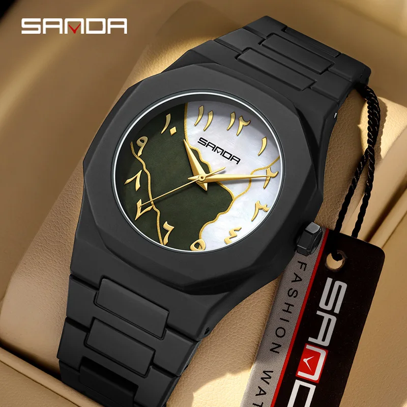 SANDA 9091 New Minimalist Watch Fashion High Beauty Waterproof Men's Watch Niche Digital Bicolor Disc Quartz Watch Women's Watch