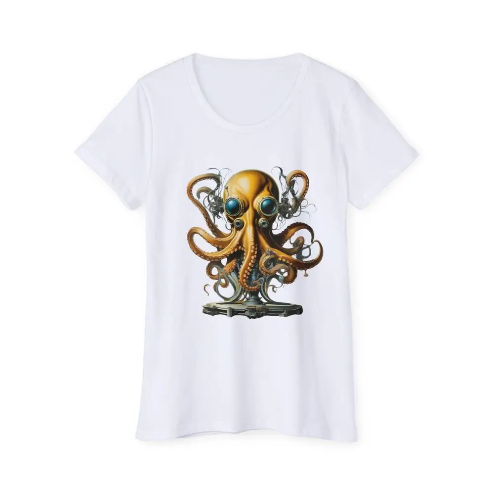 Women Organic T-Shirt tech metallic alien octopus artificial intelligence tee