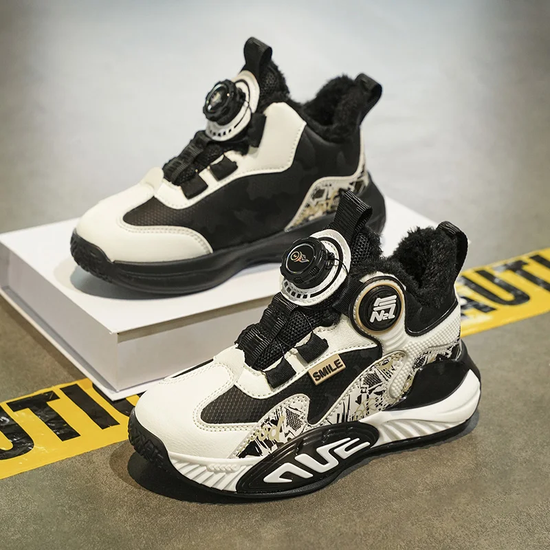 

Winter fleece and thickened sports shoes for boys, 2025 new style children's warm basketball shoes anti-slip for boys