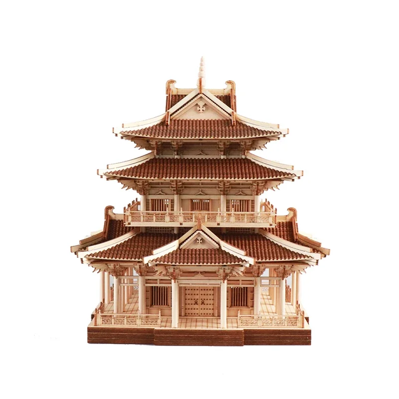 New Chinese Ancient Building Solid Wood Handmade Chinese Style Xiaoyao Building Living Room Office Decoration Ornament