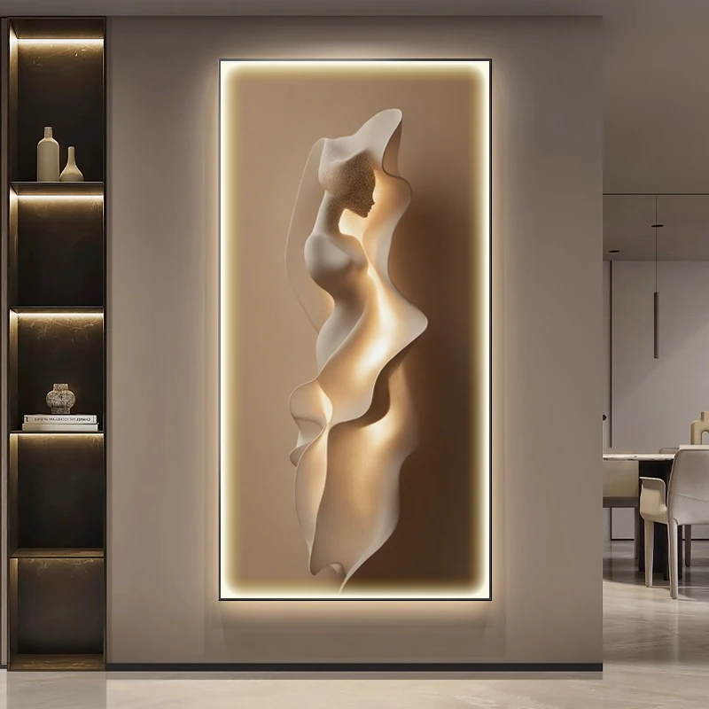 Modern figure abstract three-dimensional light and shadow corridor background wall crystal porcelain painting