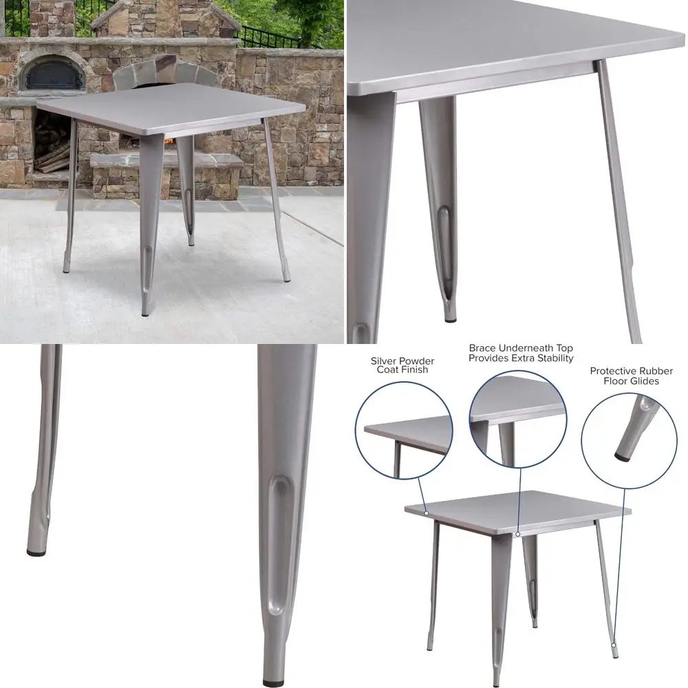 طاولة معدنية فضية متينة مقاس 31.5 للاستخدام الداخلي والخارجي من EMMA + OLIVER #1