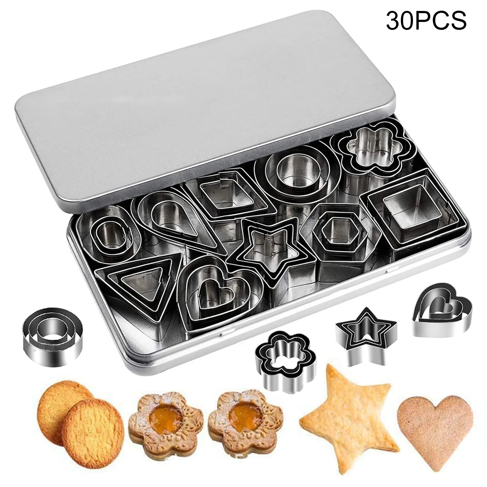 30pcs Assorted Shape Cookie Cutter Geometric Easy Press DIY Mini Baking Mold