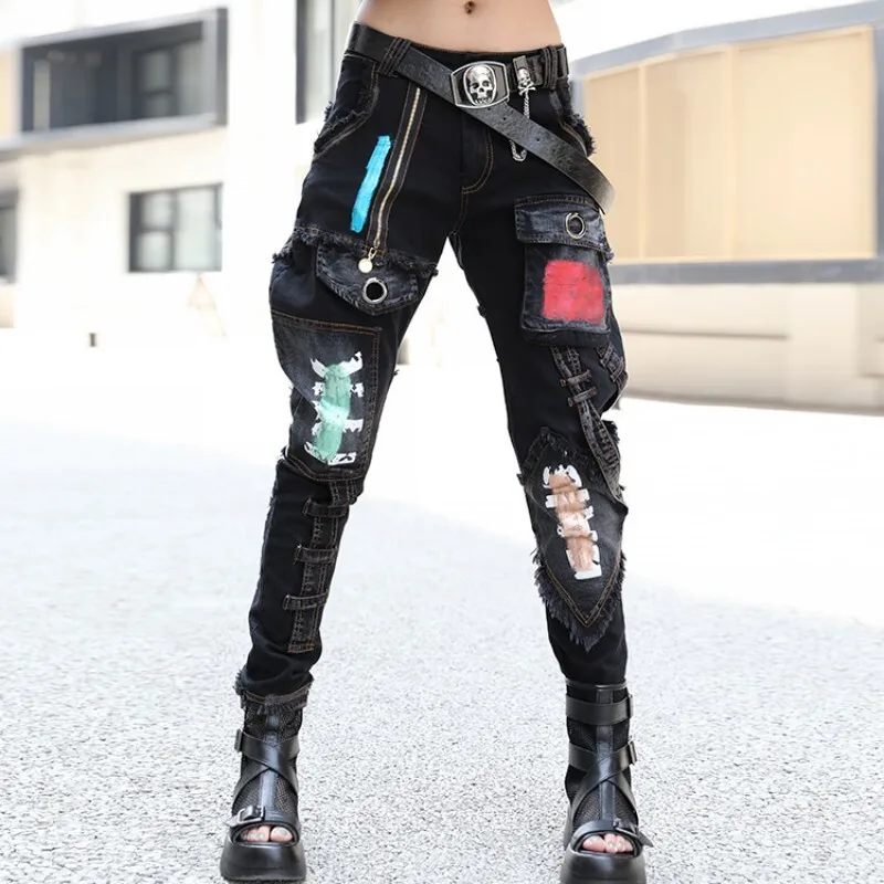 Black Denim Jeans Women Fashion Spring Autumn Personalized Casual Fashion Harem Pants LX1742