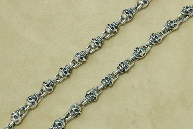 Hip Hop Cool Pure Silver Skull Bracelet Punk Hegemonic Silver Jewelry Trendy Single Chain Coarse Necklace Men's Thai Silver Chai