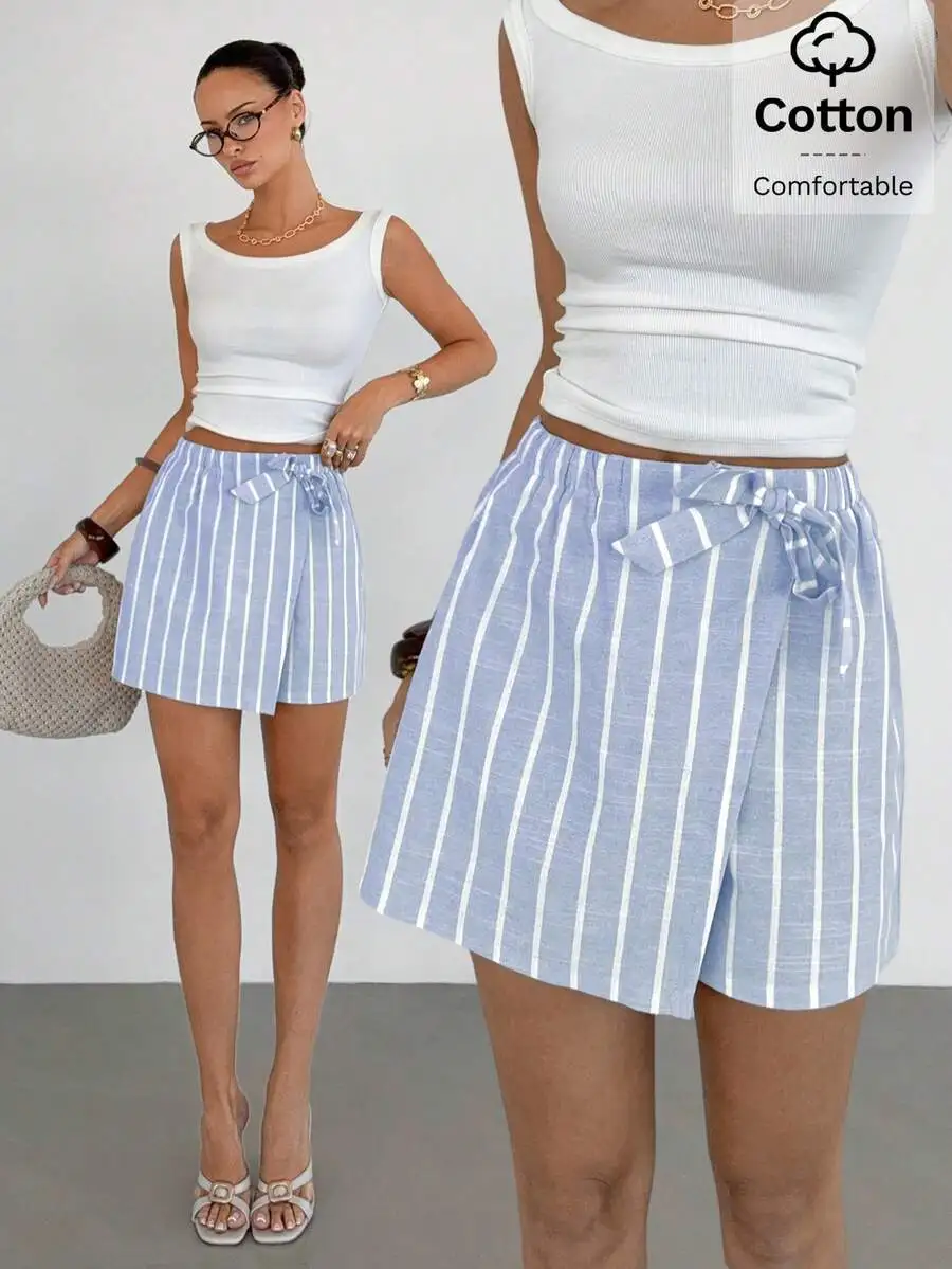 

Casual Women Striped Bow Tie Shorts Cotton Summer Comfortable Bottoms