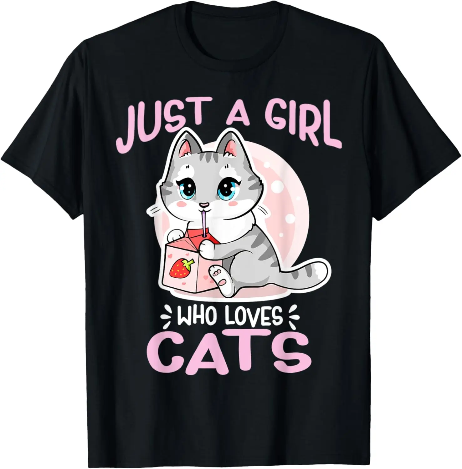 Just A Girl Who Loves Cats Cute Anime Strawberry Milkshake T-Shirt