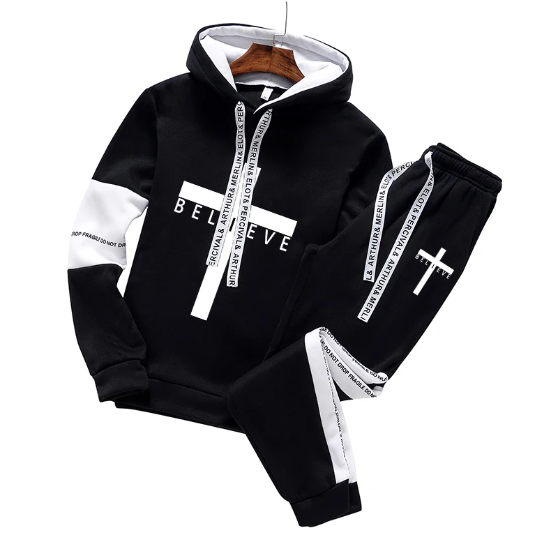 Conjunto de moletons e calças de moletom masculino, agasalho, moletom, pulôver, Hip Hop, outono, inverno, 2 peças, 2024