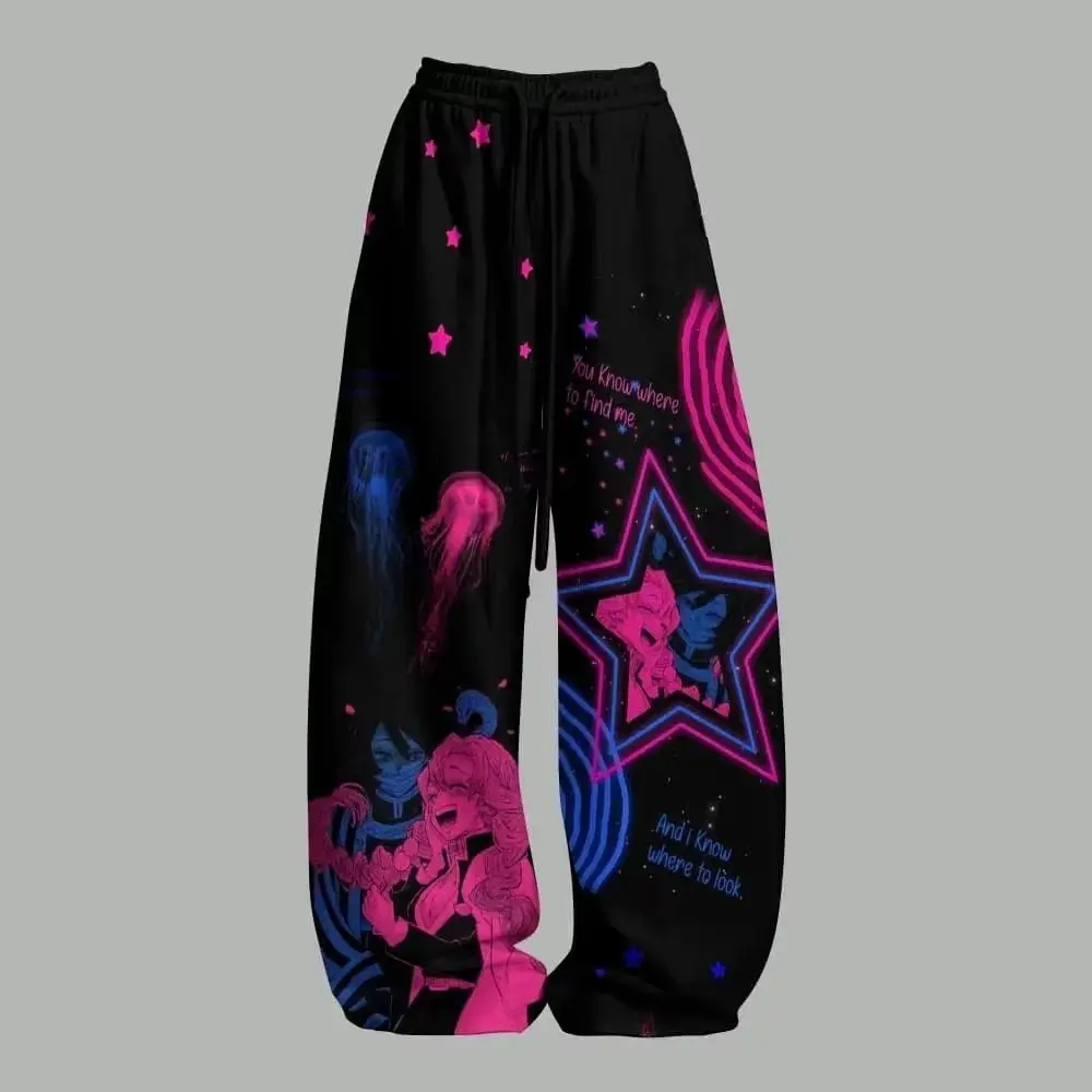 Unisex Anime Japanische Jogginghose Harajuku Streetwear Weite Freizeithose Gothic Anime Grafik Weites Bein Hose Familien-Set – Detail 5
