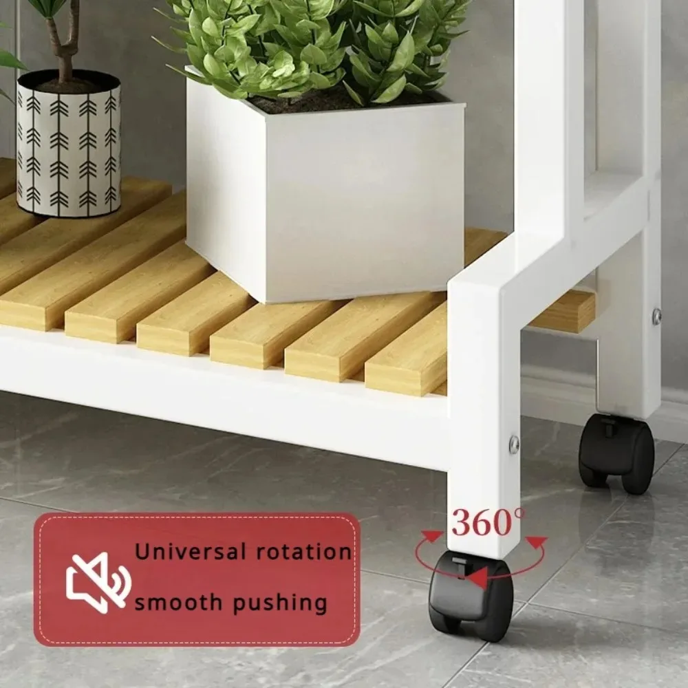 Mobile Flower Rack White With Wheels Floor Stand Indoor Layered Shelf Mobile And Detachable Adjustable Plant Flower Basin Rack