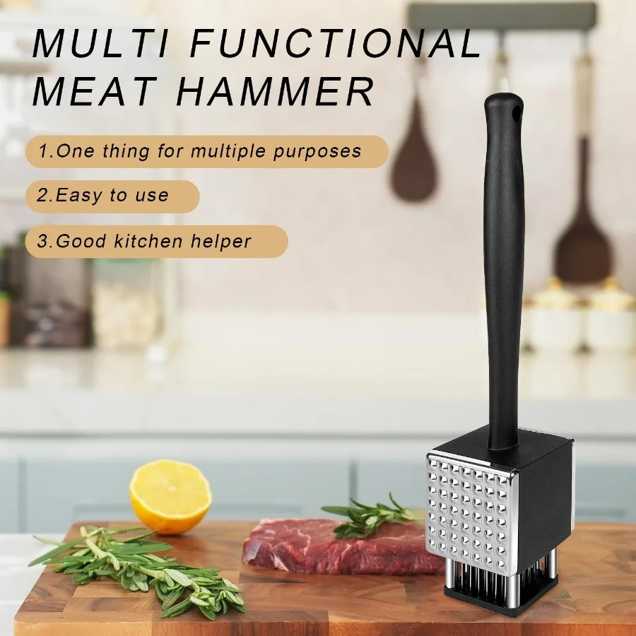 Stainless Steel Meat Hammer with Needle & Textured Surface for Steak, Pork, Beef, Marinade Absorption & Meat Tenderizing