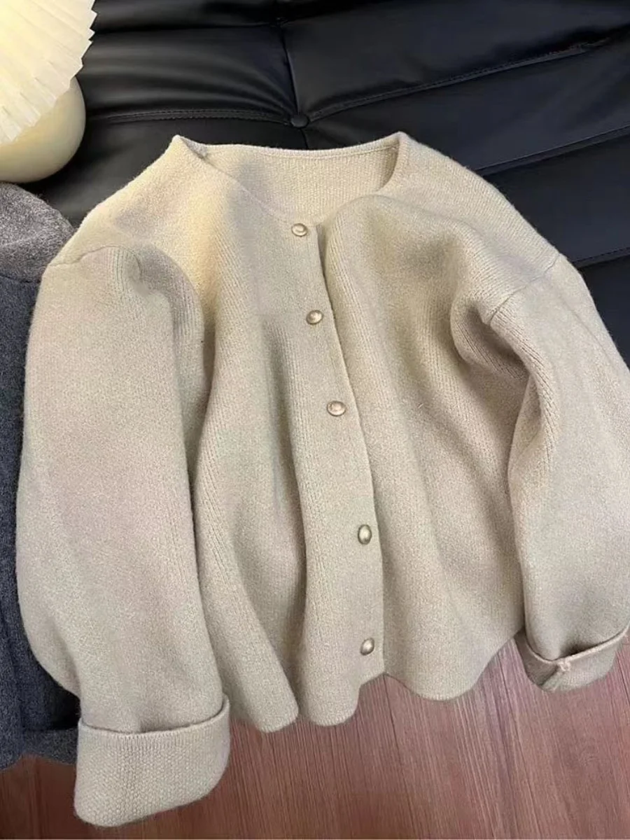 

Korean Style Loose Knitted Cardigan Spring Autumn New Fashion Slimming Versatile Outerwear Shirt Coat Button Design Long Sleeve