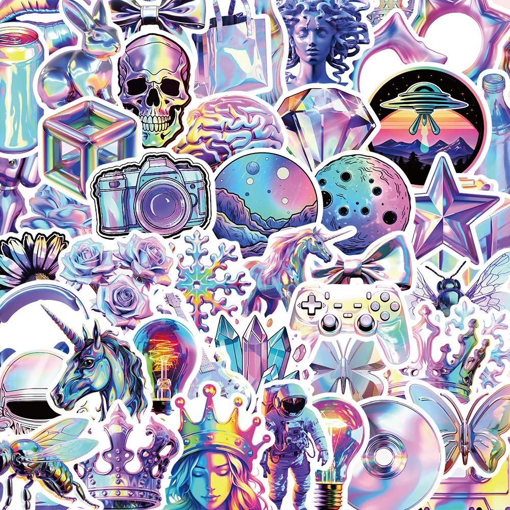 

10/30/50Pcs Cartoon Holographic Laser Style Stickers Cool Colorful Decal Decorative Laptop Suitcase Graffiti Waterproof Sticker