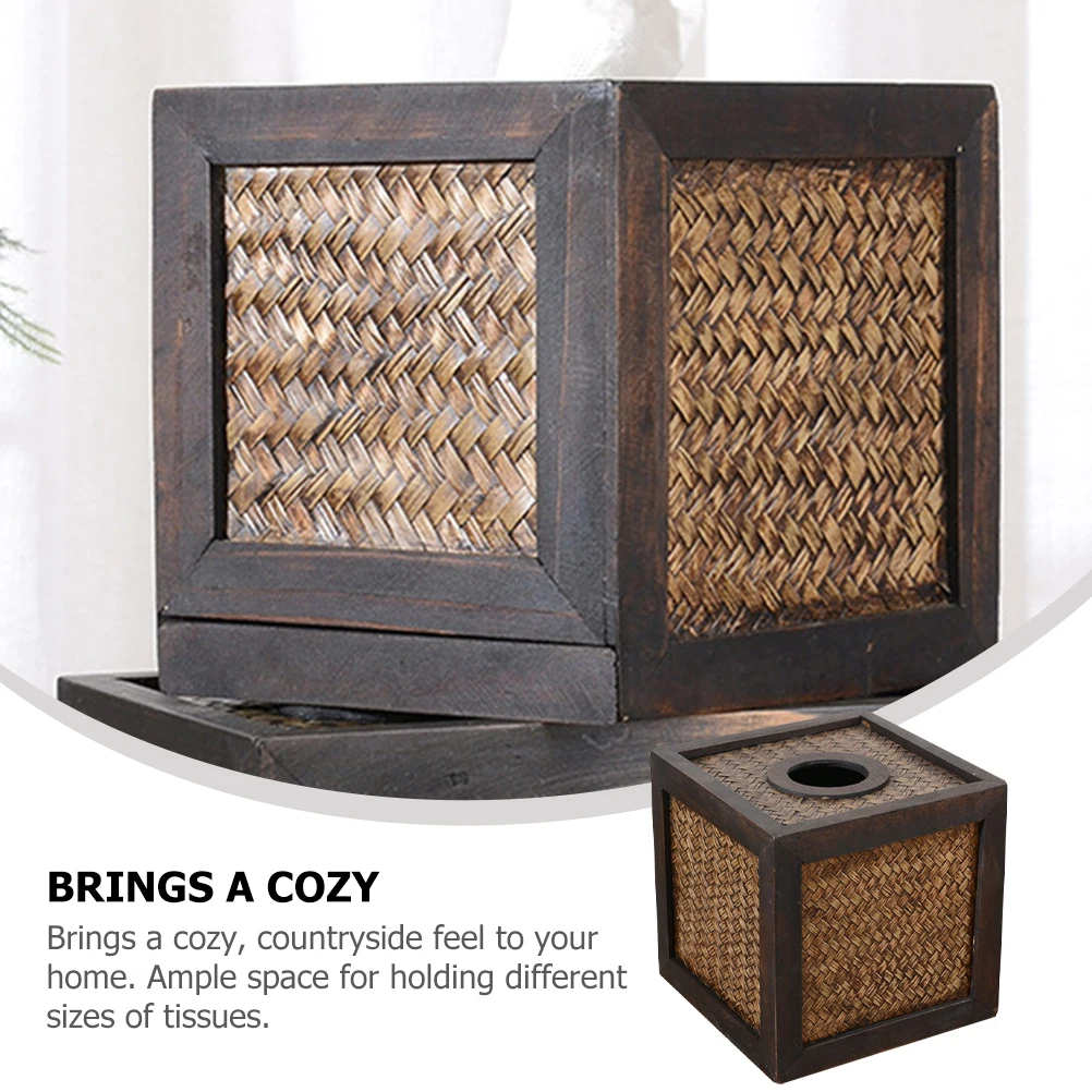 

Square Bamboo Woven Tissue Box Farmhouse Decorative Storage Basket For Living Room Kitchen Desktop
