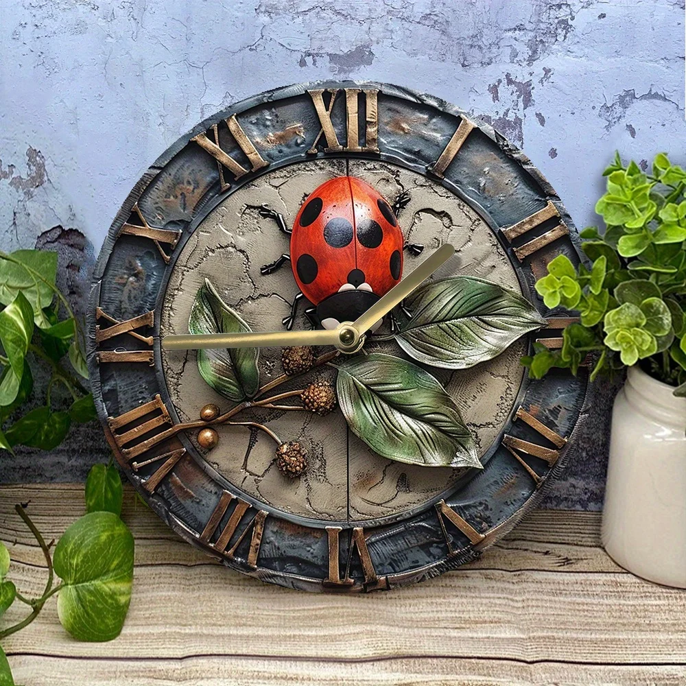 2D Ladybug Wall Clock: Silent, Aluminum, DIY Assembly Kit - Perfect for Autumn Decor or Mothers' Day Clocks Wall Home Decor