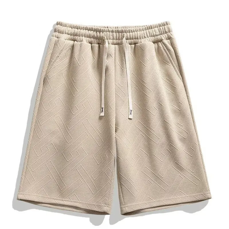Men's Shorts Diamond Pattern Textured Fabric Loose Knee Length Casual Short Cleanfit Comfort Big Size Sports Korean Sweatpants