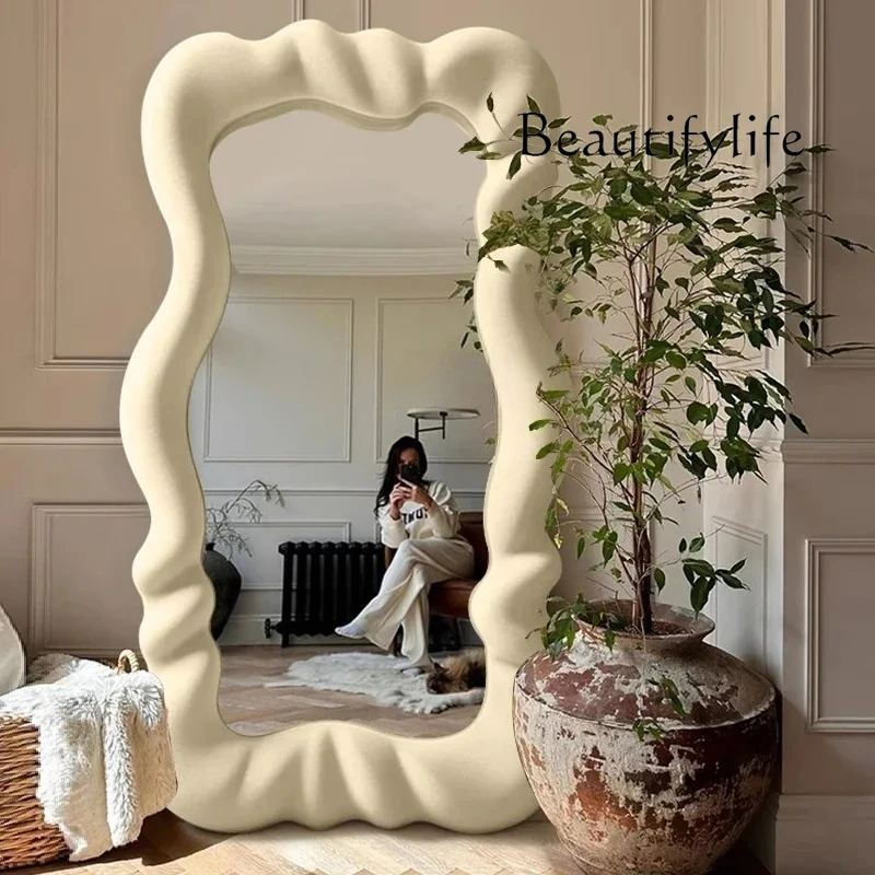Cream wind wave floor French full body mirror home clothing store fitting mirror special-shaped