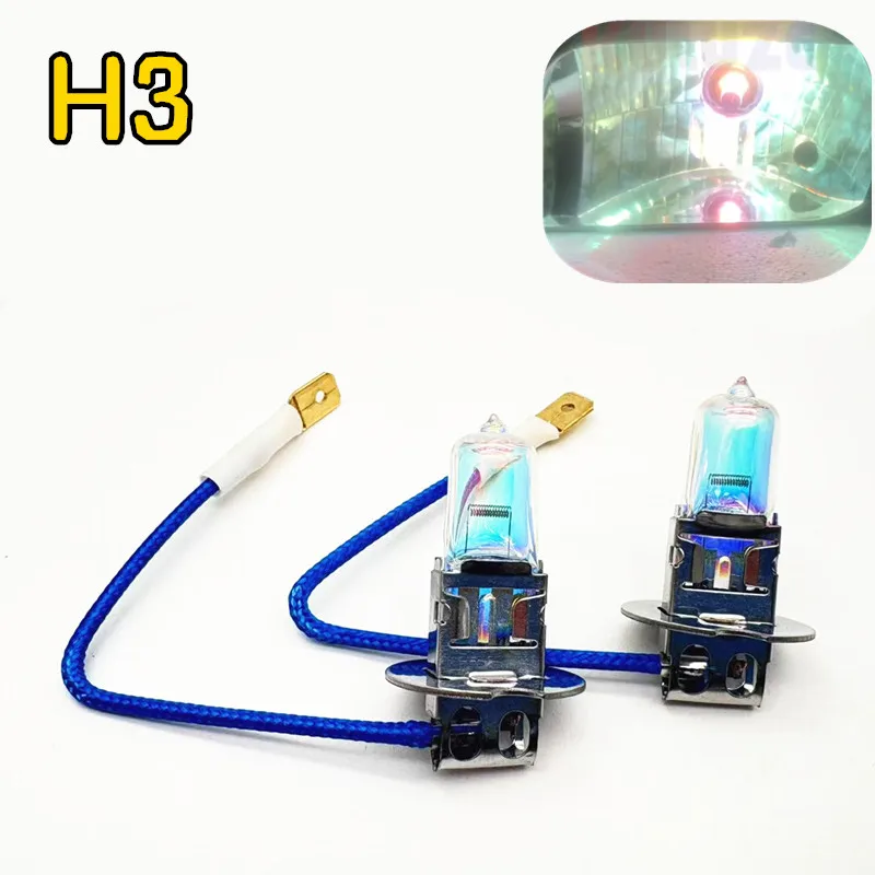 

2 Pcs H3 Rainbow Blue Plasma Car Quartz Halogen Bulb Blue white light Fog Lamp 12V55W Automobile Headlamp