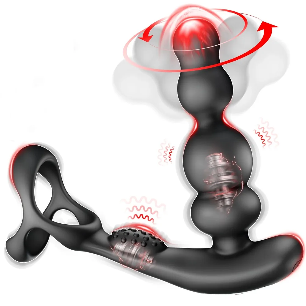 الشرج هزاز 360 تدوير الشرج الخرز ذكر جهاز تدليك للبروستاتا مع خاتم الديك التحكم اللاسلكي تهتز بعقب ألعاب جنسية للرجال