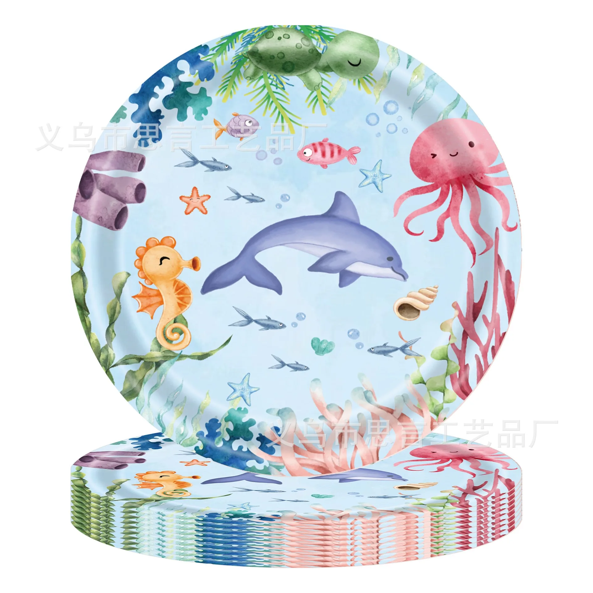 8Guests Blue Ocean Animals Disposable Tableware Cartoon Whale Turtle Jellyfish Plates Napkin Under the Sea Birthday Babyshower