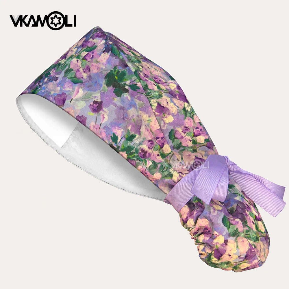 

Высококачественная мечтательная фиолетовая женская хирургическая шапочка с длинными волосами и атласной подкладкой, медицинская шапочка-скраб