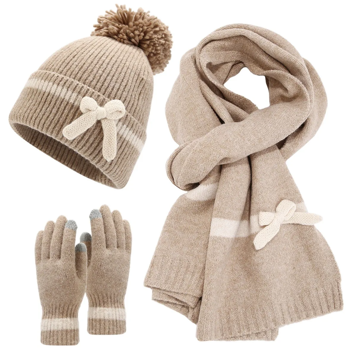 

Women'S Winter Fashion Cold-Proof Hat Scarf Gloves Three-Piece Set Keep Warm Scarf Cap Cold Bufanda Invierno Mujer