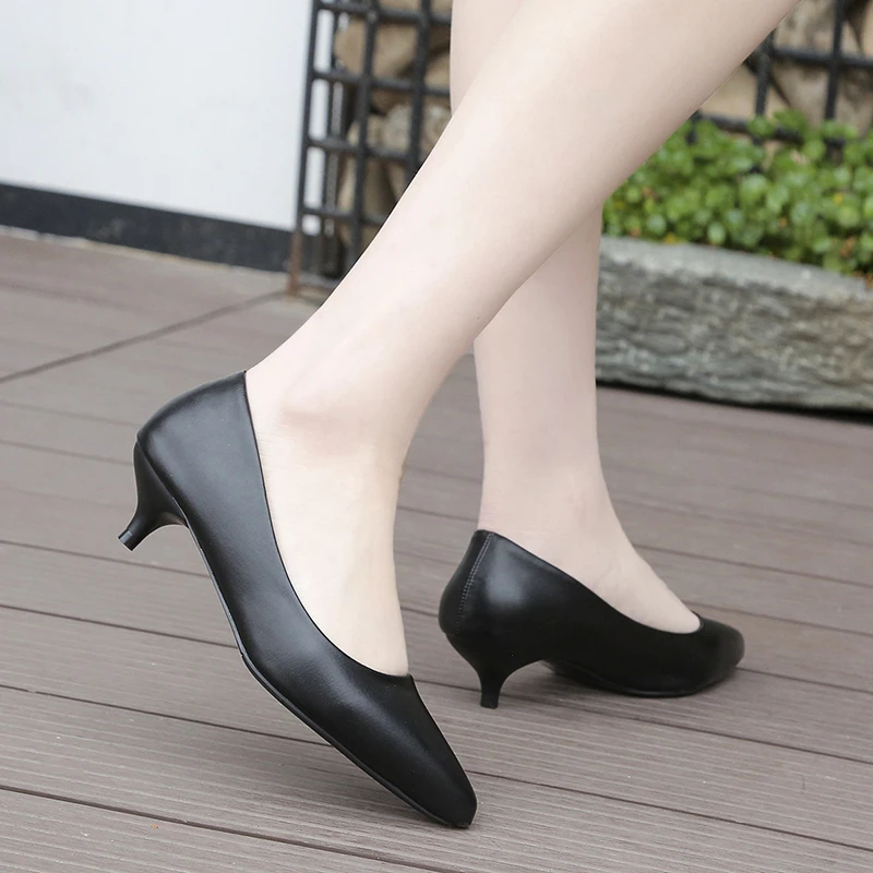 Professional Work Shoes Women's Single Shoes Thin Heels Formal Ceremony Asia Light Skin High Heels Mid 3-5-7 Centimeters Black