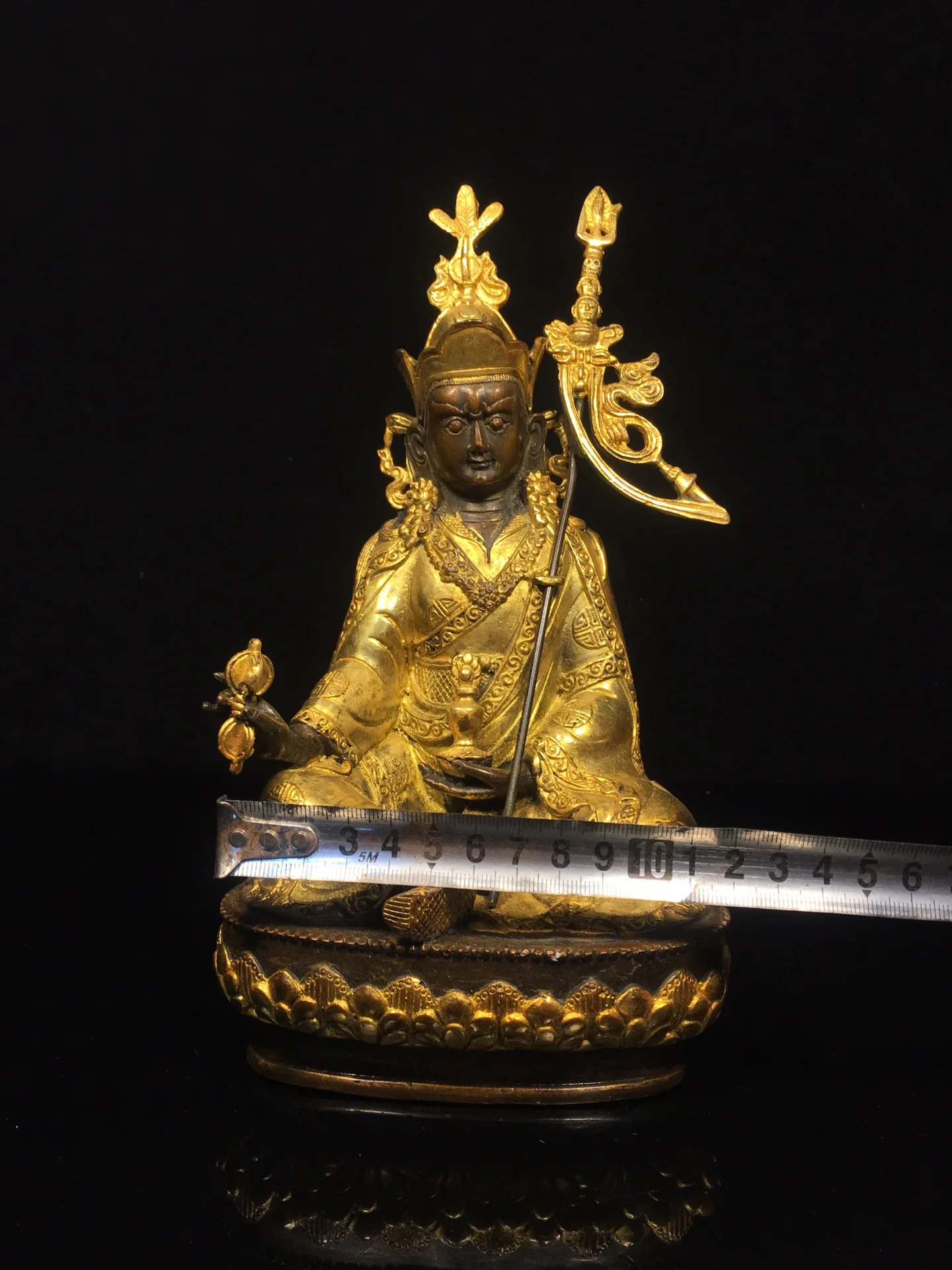 Bronze STATUE 23cm Copper gilded golden Padmasambhava Guru Rinpoche exquisite craftsmanship, thick and thick coating