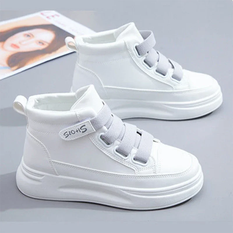 

Hot Sale White High Top Vulcanize Shoes for Women 2023 Women's Korean Couples Running Sneakers Women Thick Bottom Sneaker Lady