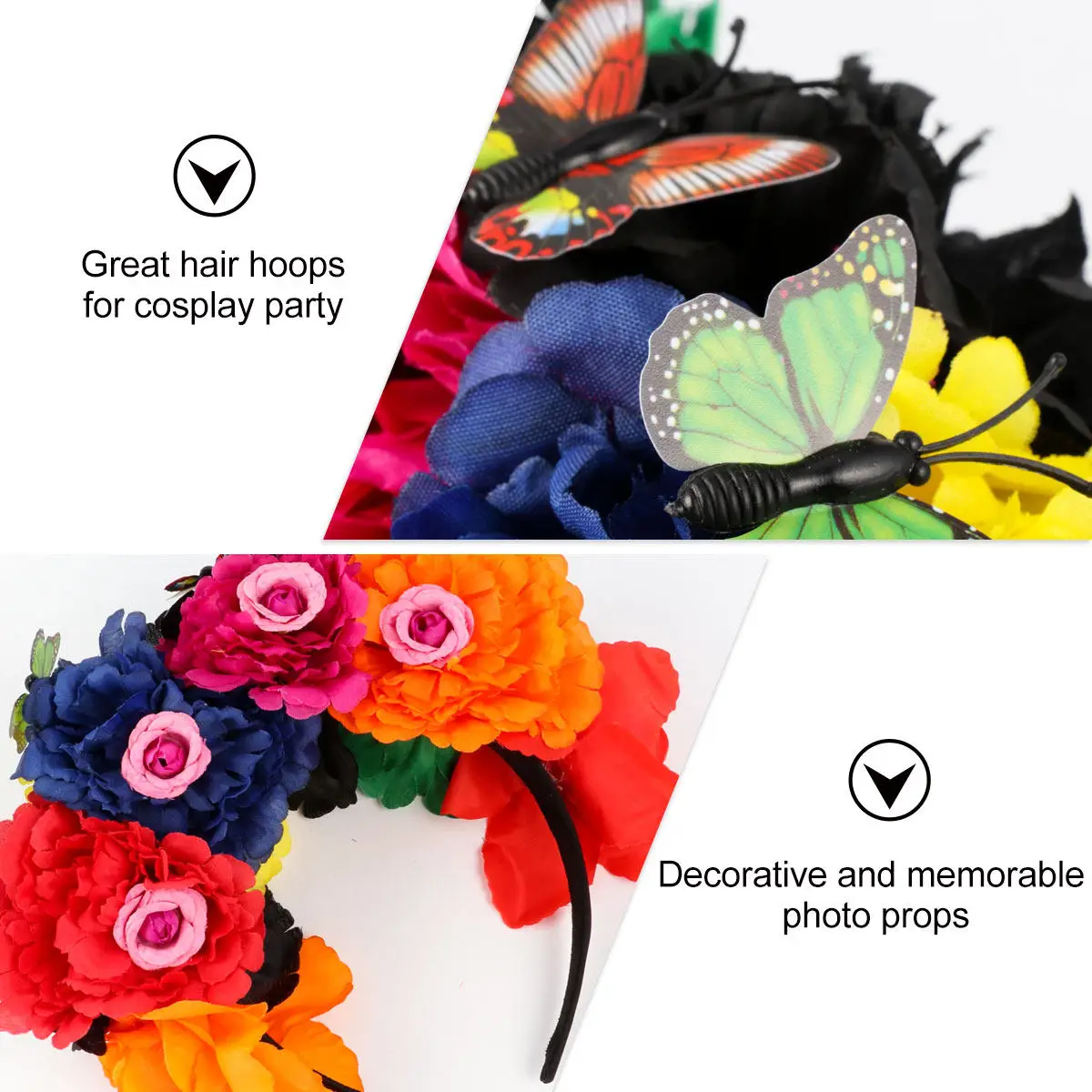 

Fabric Rose Flower Crown Headband Smooth Halloween Party Hairband Women Butterfly Costume Headdress Rose Flower Crown Headband