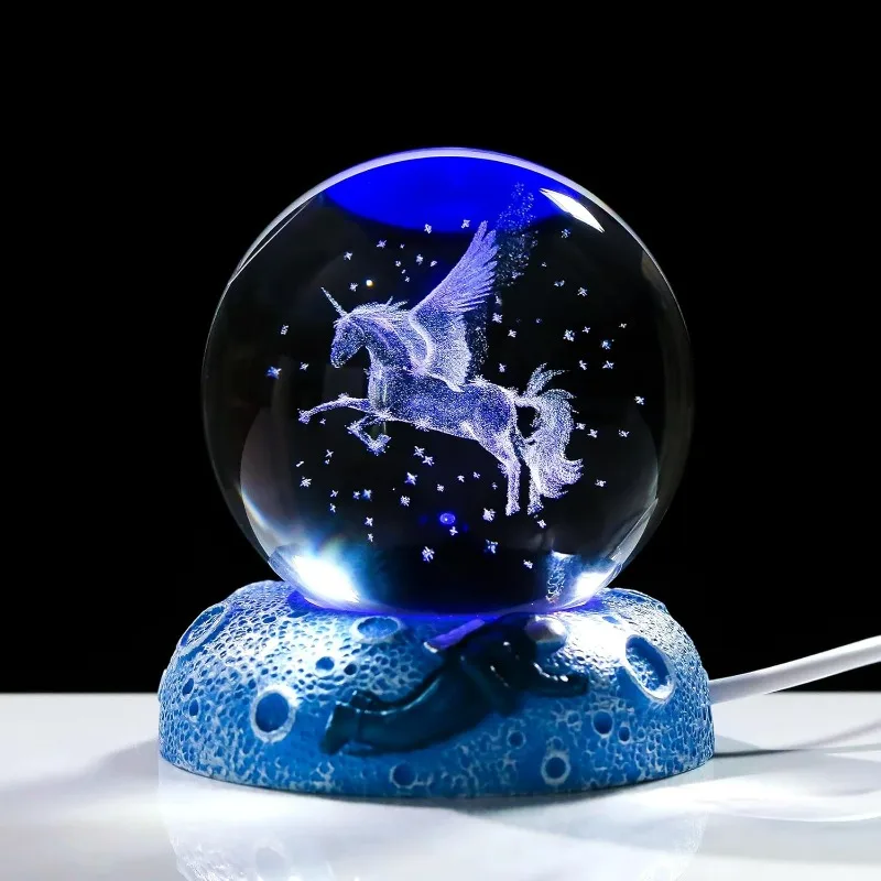 

3D Sphere Planetary Laser Engraved Crystal Ball LED Night Light Mood Light Birthday Girlfriend Children Christmas Day Gift
