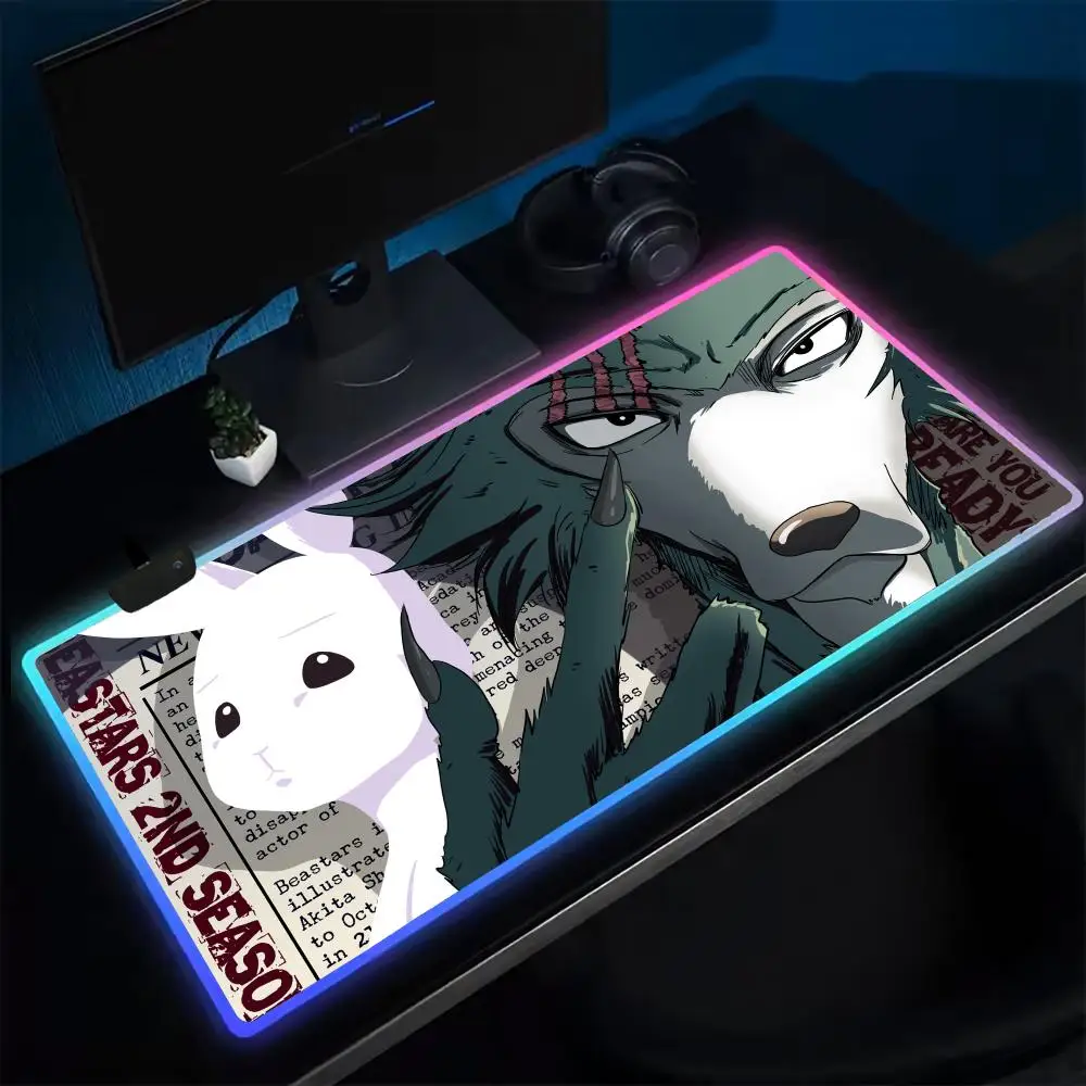 BEASTARS Mouse Pad Anime Gaming Mouse Pad LED Table Pads Backlit Rubber Desktop XXL RGB Desk Mats