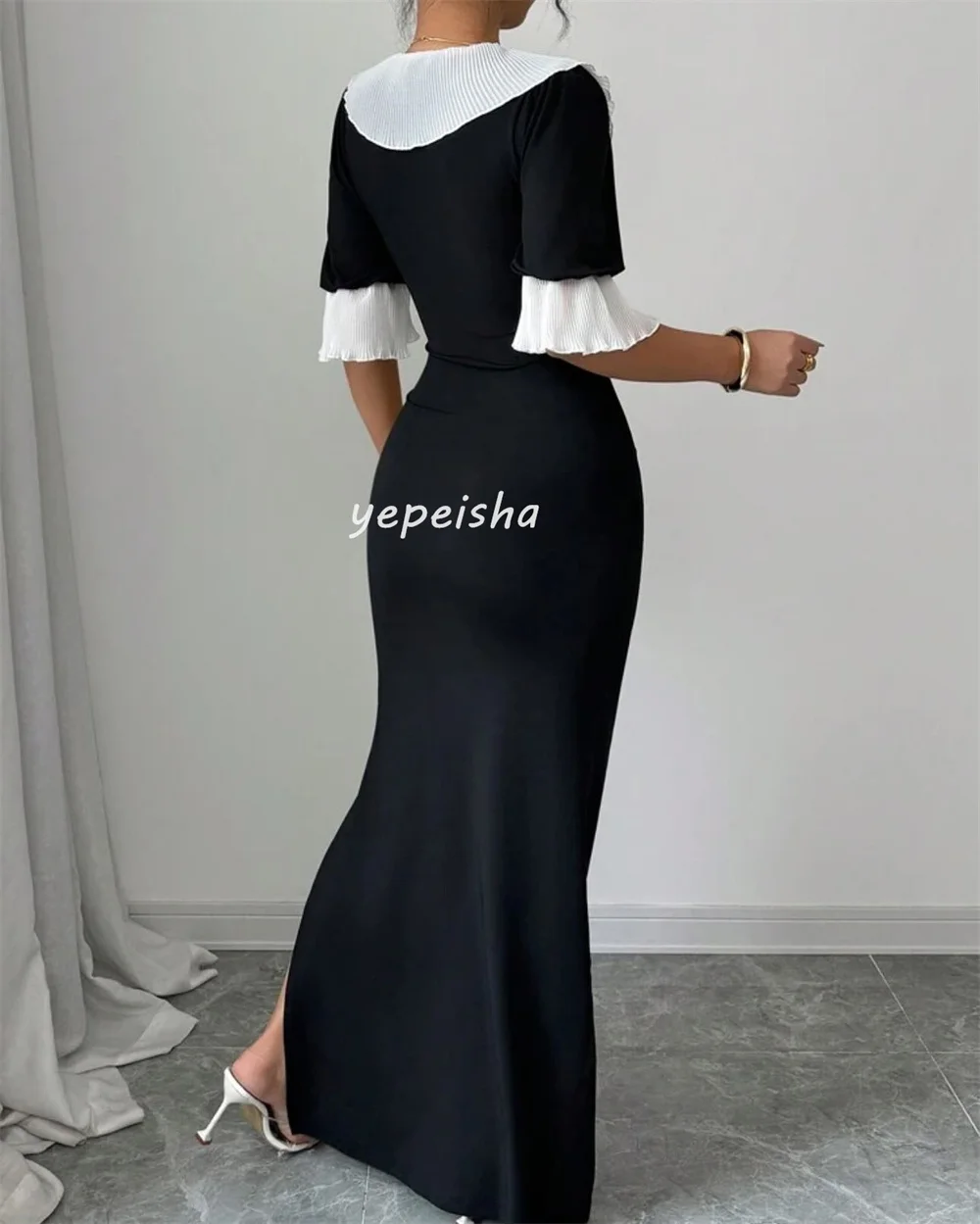 Customized Matching Fashion Jersey Draped Button Straight V-neck Long Dresses Bespoke Occasion Dresses Elegant Exquisite Formal