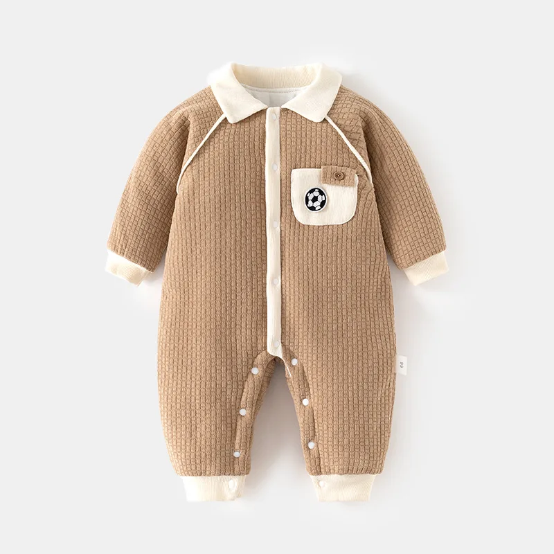 

Baby Quilted cotton Romper baby boys clothes turn-down collar side by side Jumpsuit baby winter clothes Outfit 6-24months