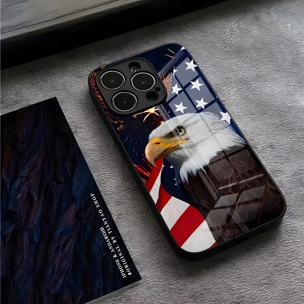 American USA Flag Eagle Phone Case For IPhone 13 Pro Max 14 16 Plus 12 Mini 11 15 X XR XS 8 7 Plus SE Tempered Glass Cover