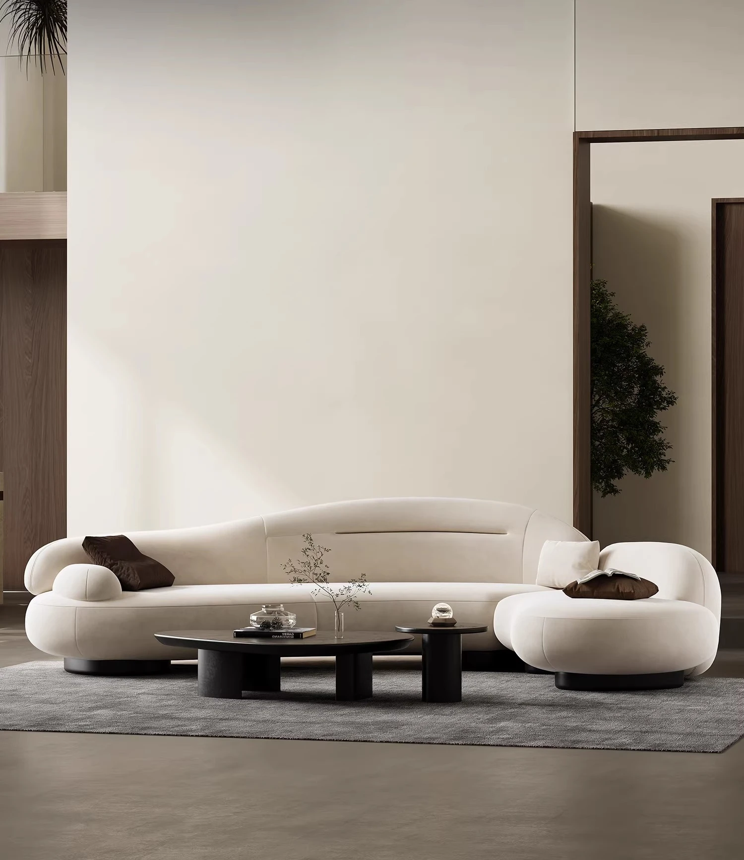 Italian Minimalist Macaron Sofa Original Patented Curved Large Apartment Living Room Special-Shaped Corner Matte Cloth Sofa