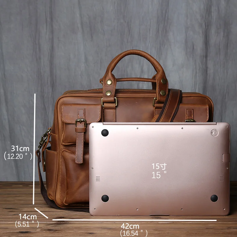 Retro Herren Leder Handtasche Oberschicht Rindsleder Aktentasche Große Kapazität Reisetasche Crazy Horse Leder Laptop Umhängetasche NZPJ – Detail 2