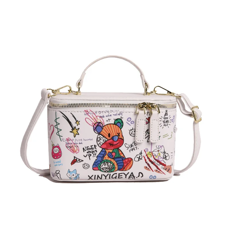 

Trendy Japanese Cute Box Bag, Cartoon Bear Graffiti Small Crossbody Purse for Women, Casual Shoulder Handbag​