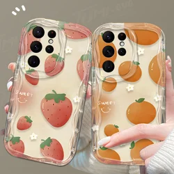 Strawberry Orange Fruit 3D Wave Case For Samsung Galaxy S24 Ultra S23 S22 Plus S21 S20 FE A25 A55 A35 5g Clear Silicone Cover