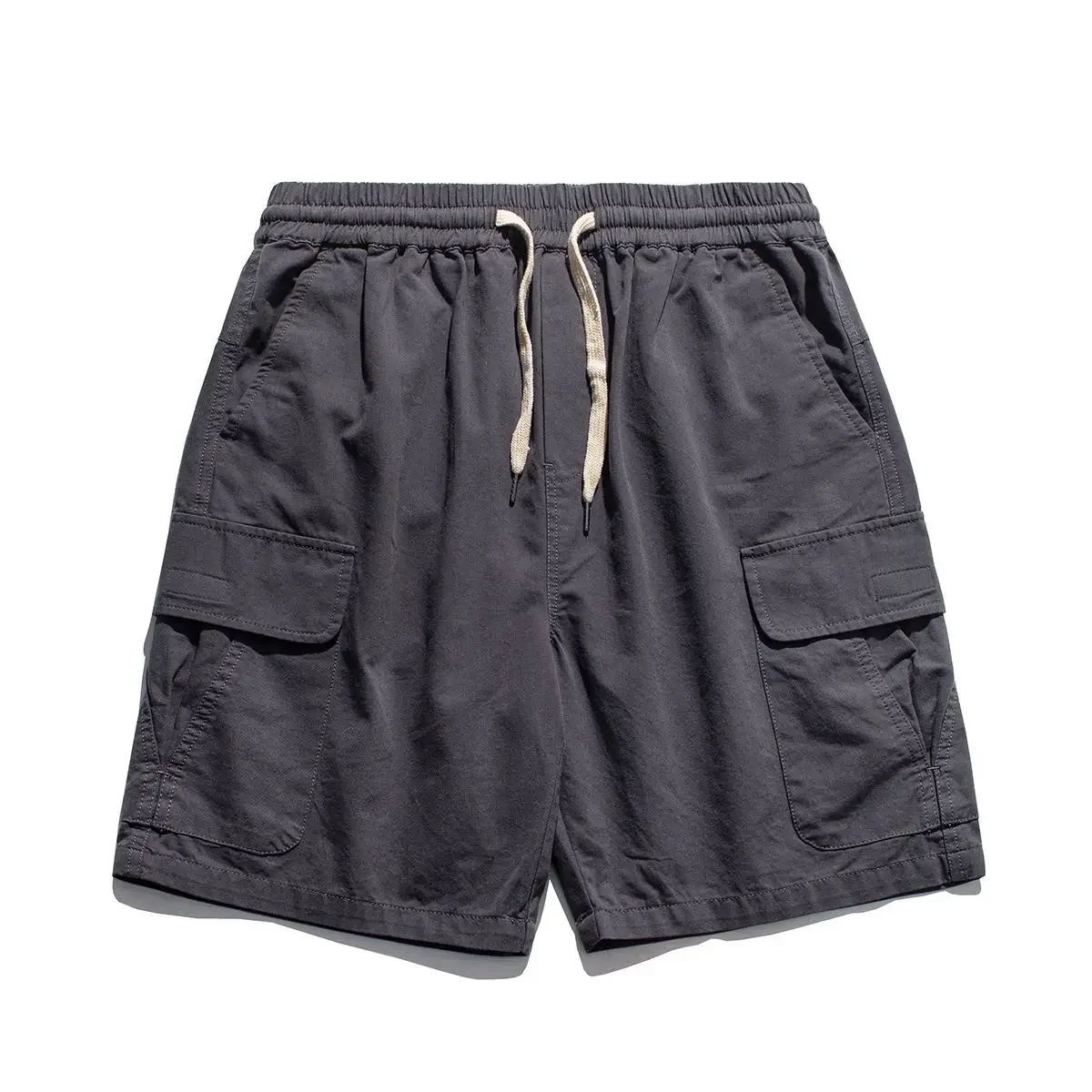 

Мужские короткие брюки, однотонные свободные брюки с карманами на шнурке, бермуды с эластичной резинкой на талии, полуширокие мужские шорты-карго, мешковатые, длинные, элегантные