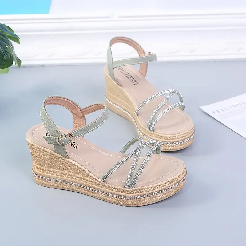 Sandals For Women Ladies Shoes One Word Footwear Roman Style Summer 2024 Platform Wedges Heel Vip Comfortable And Low Price F