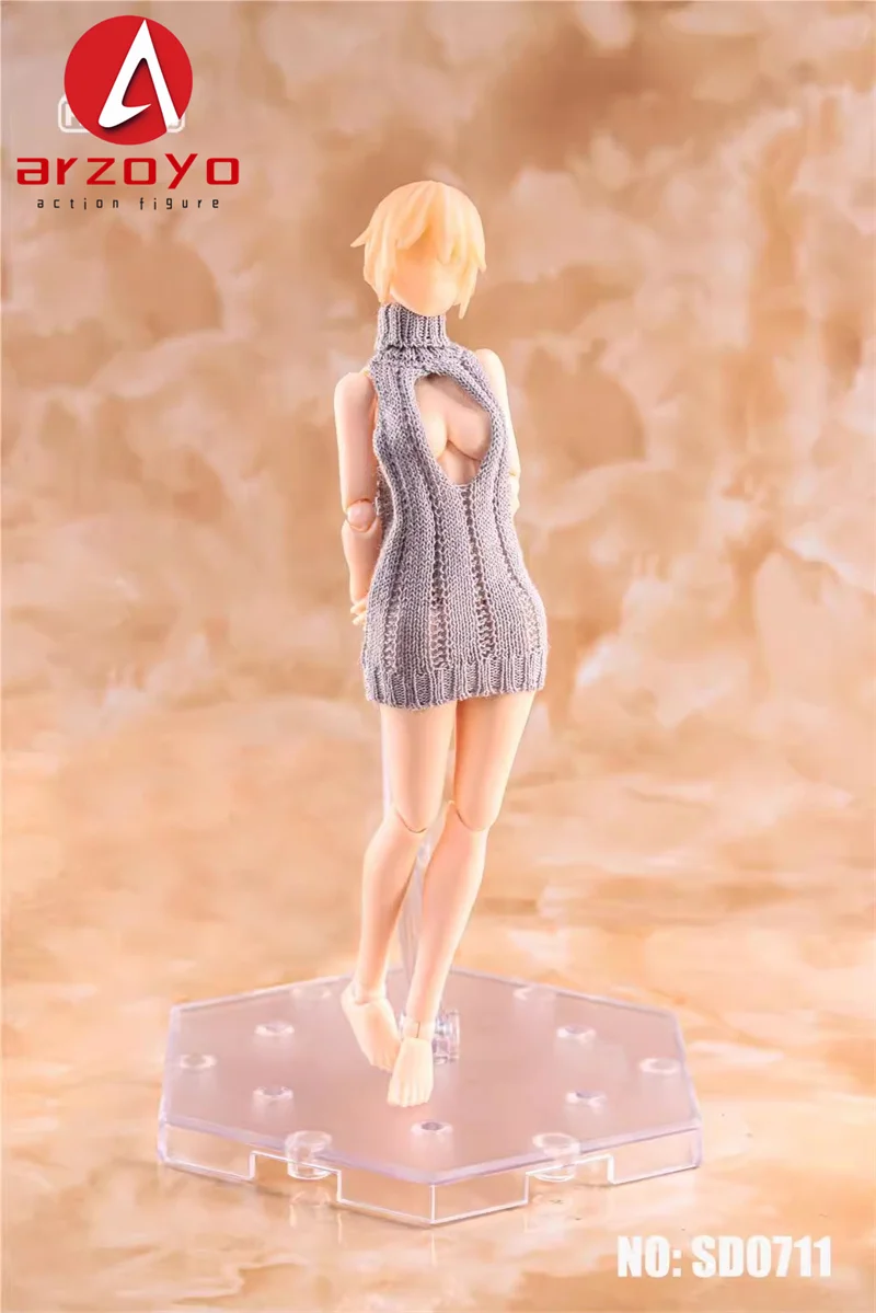HASUKI SD06 SD07 1/12 Scale Female Soldier Backless Hip Hugging Handmade Knitted Sweater Dress For 6in Action Figure Toy
