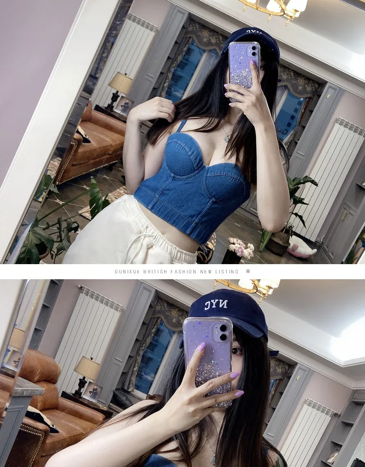 J736 Dropship Beautiful Blue Bras For Girls Women Denim Camisole Sexy Underwear Tube Tops Clothes Sweet Memory Women's Vest