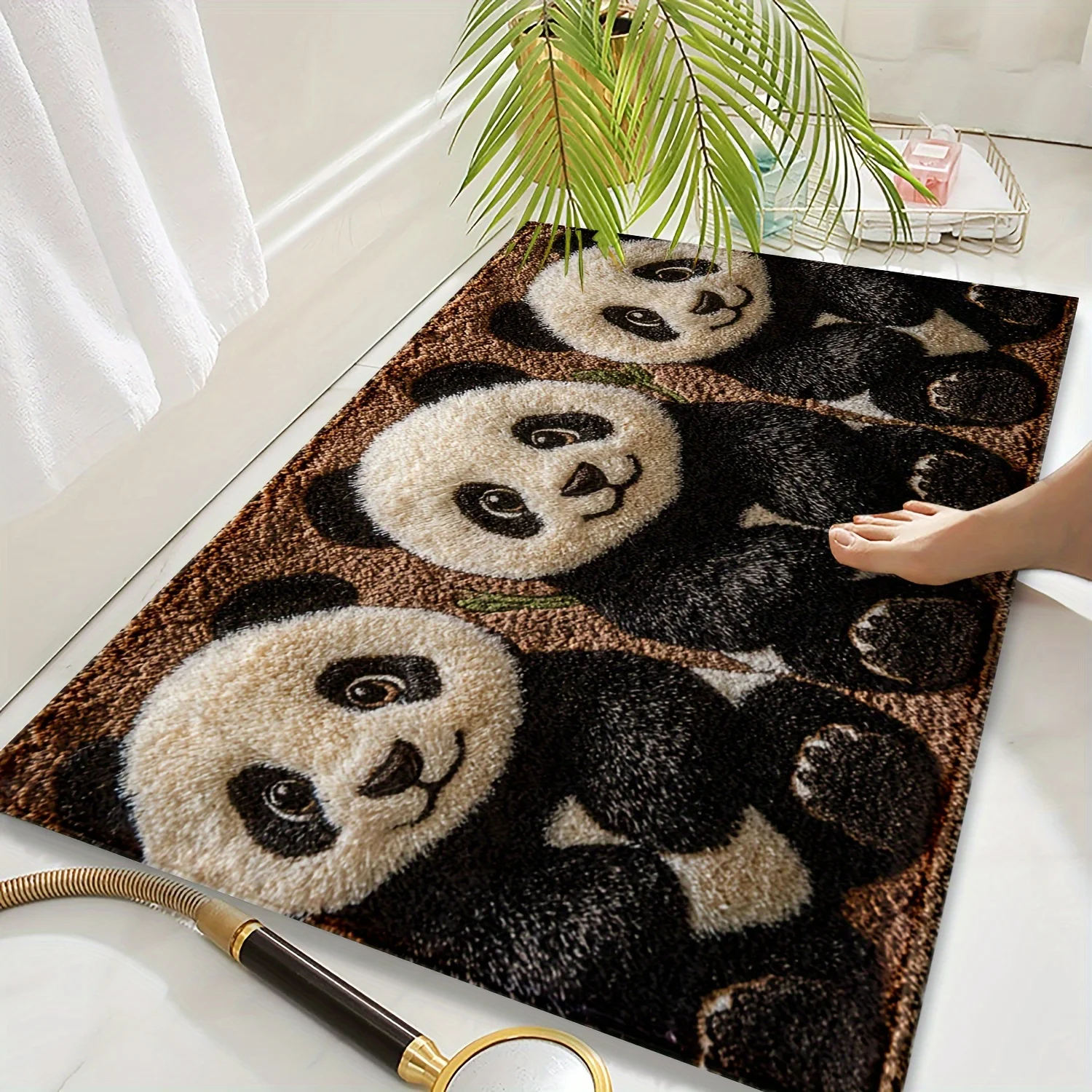 Dreiteiliger, schnell trocknender Badezimmerteppich aus Kaschmirimitat mit Panda-Muster, Küche, Duschraum, Urlaub, Zuhause, Geschenk, Raumdekoration