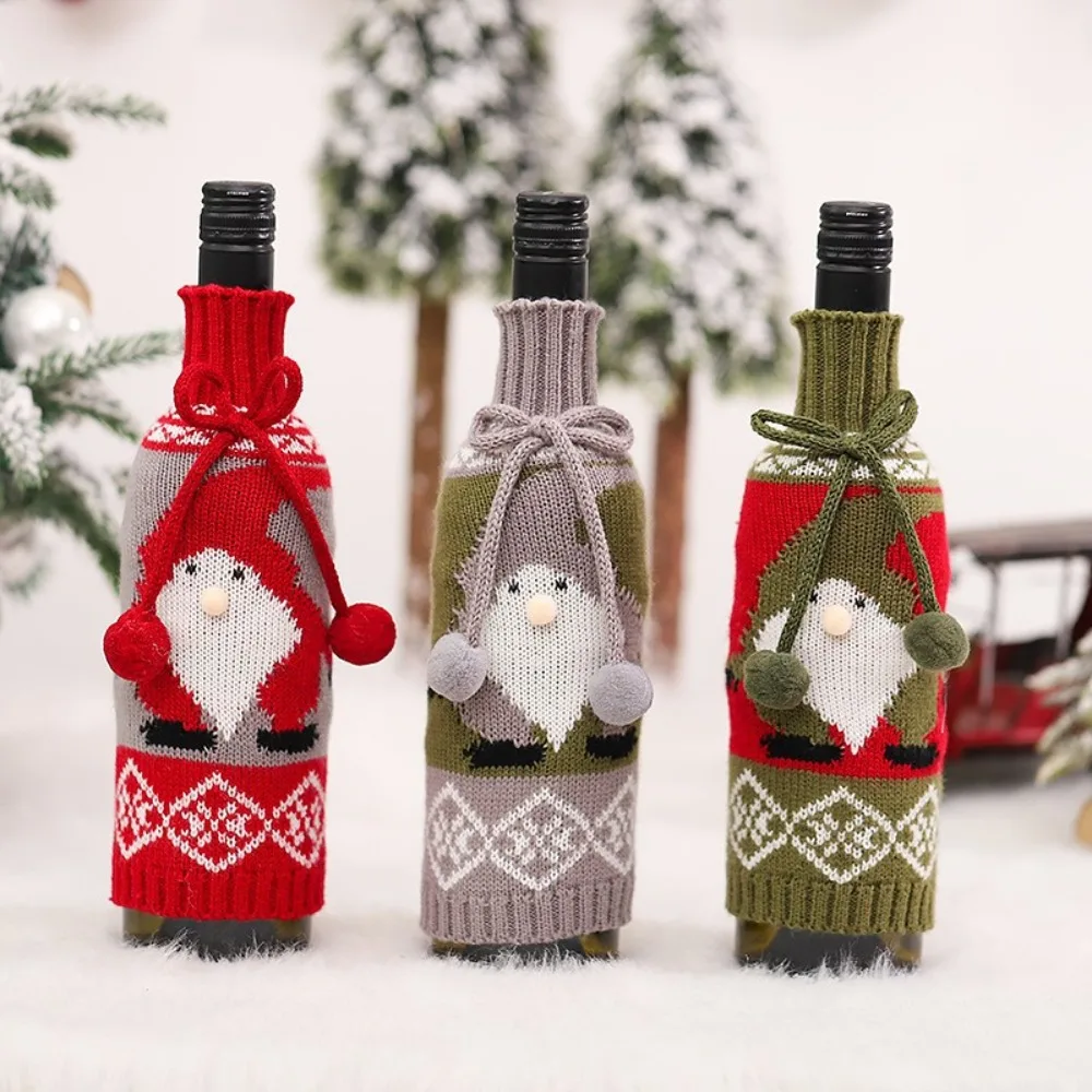 Creative Stylish Christmas Knitted Wine Set Portable Soft Christmas Bottle Set Durable Cute Wine Bottle Bag Restaurant