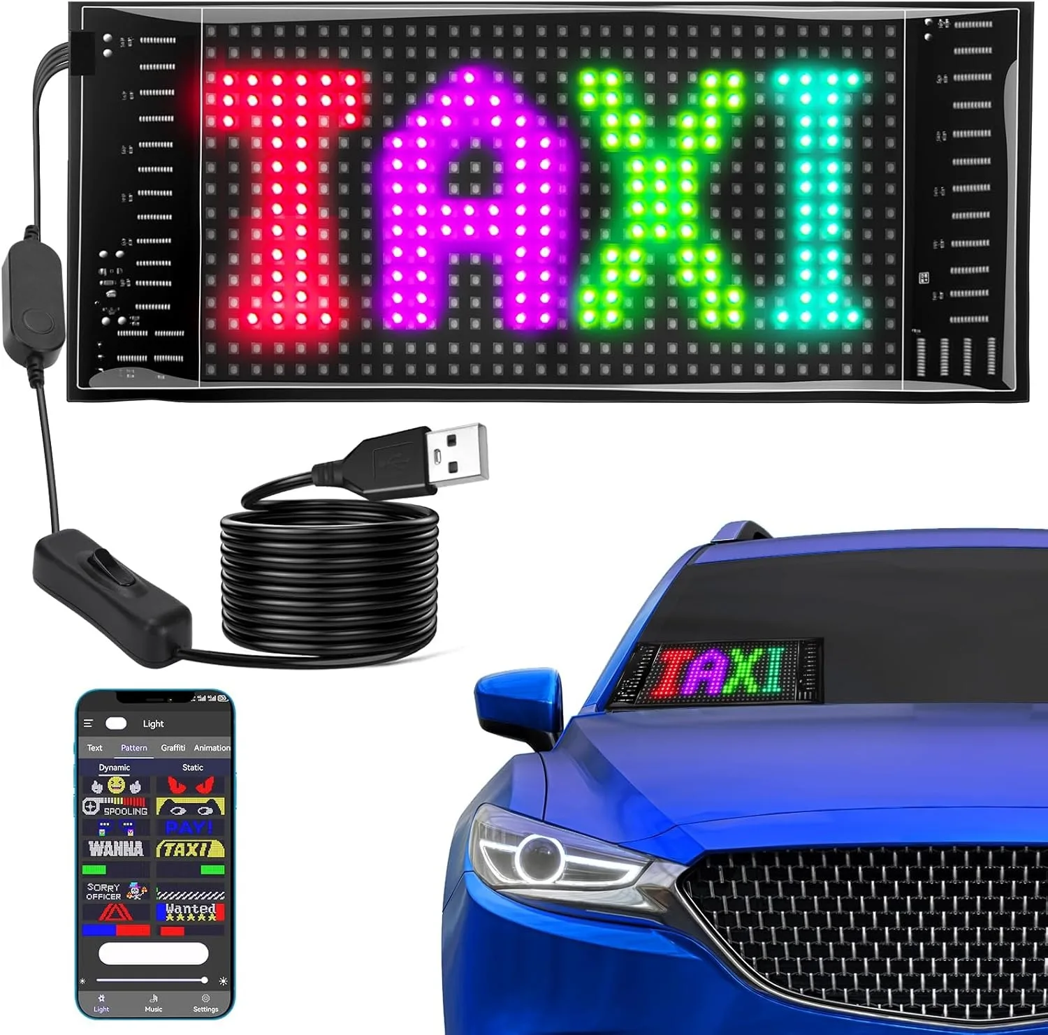 No-Drill Install Flexible Car LED Display Ultra HD Slim Soft Bendable Screen for Auto DIY Decor