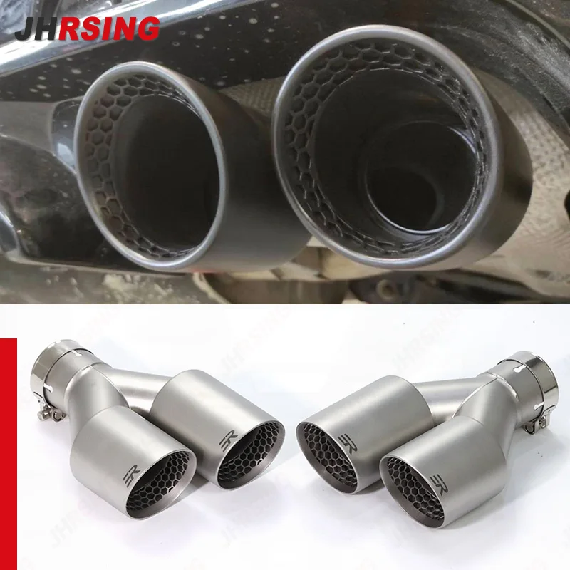 1Pcs Exhaust Tip Upgrade Matte Stainless Honeycomb hole car accsesories Double Outlet Muffler Tip Modify ER logo