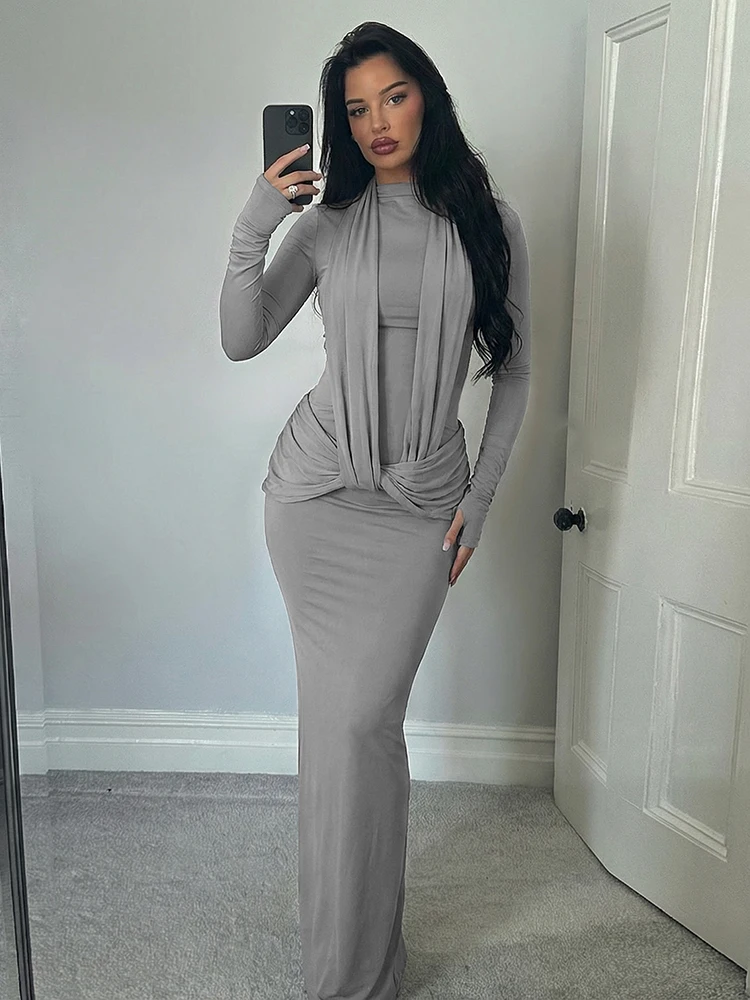 Weird Puss Elegant Bandage Dress Women Halter Ruched Patchwork Half High Collar Peach Hip Simple Stretch Skinny Slit Bodycon