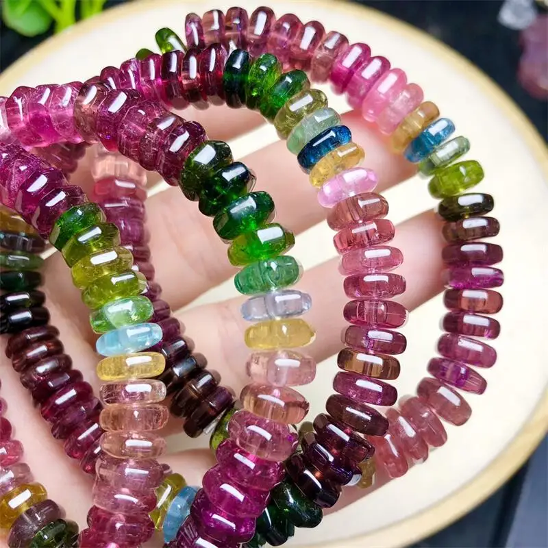 Natural Tourmaline Facet Bracelet Women Charms Yoga Meditation Amulet Strand Bangles Vintage Jewelry Gift 1pcs 8/10MM